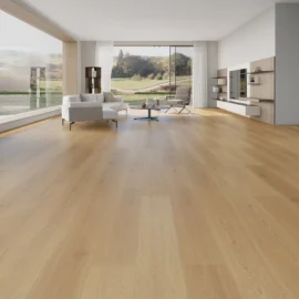 Warm oak engineered timber flooring in a spacious interior