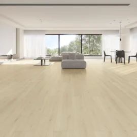 Light grey oak hybrid flooring in a contemporary interior
