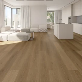 Natural oak hybrid flooring in an open plan home